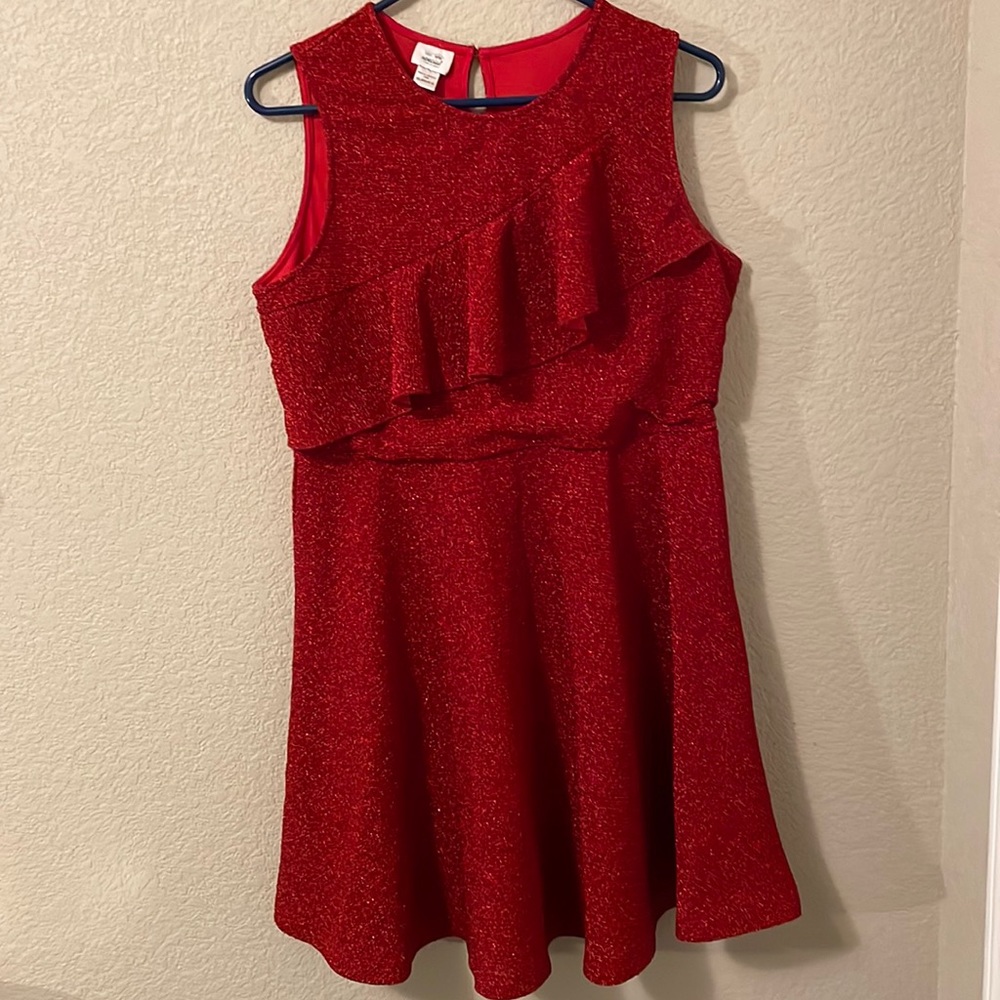 Special editions red glitter ruffle dress.